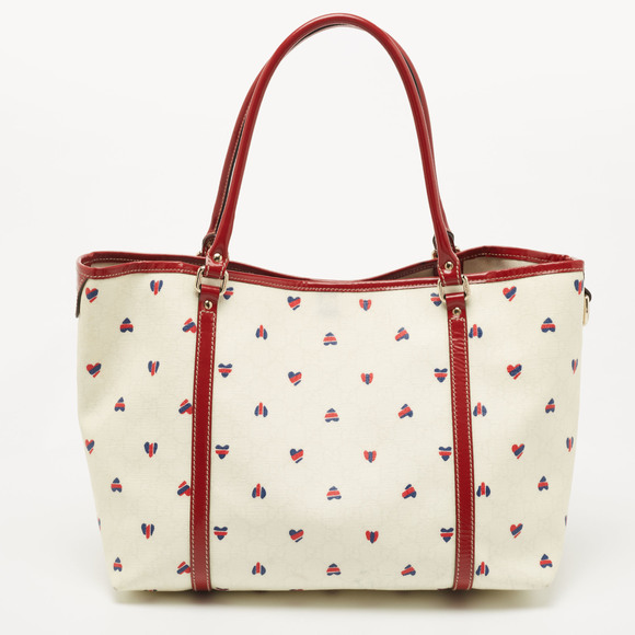 GUCCI Red/White GG Supreme Coated Canvas and Leather Large Heart Joy Tote - Picture 4 of 8